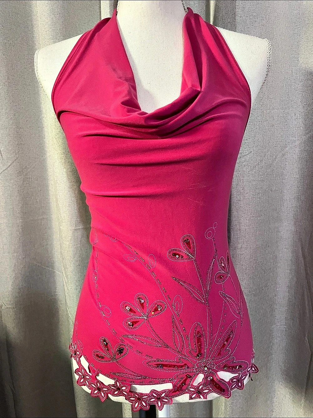 Sensi Stretch Floral Embellished Halter Top in Pink Size Small